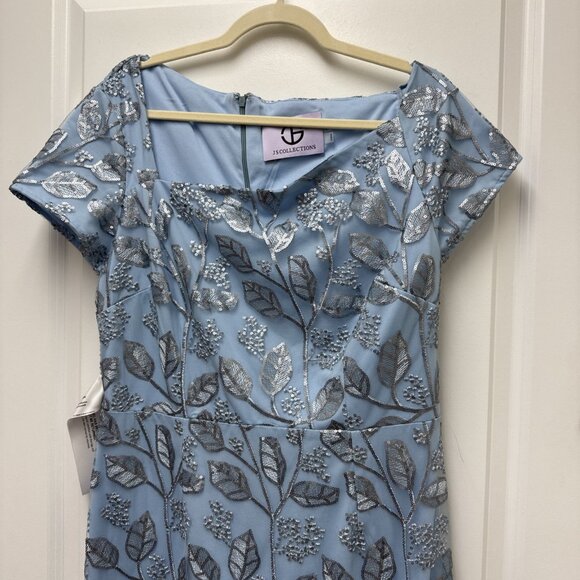 New JS Collections Size 12 Julia Blue Cap Sleeve Sequin Column Gown Maxi Dress - Picture 6 of 13